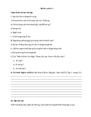 Đề thi cuối học kỳ 1 môn Toán Khối 2